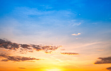 Beautiful , luxury soft gradient orange gold clouds and sunlight on the blue sky perfect for the background, take in everning,Twilight, Large size, high definition landscape photo
