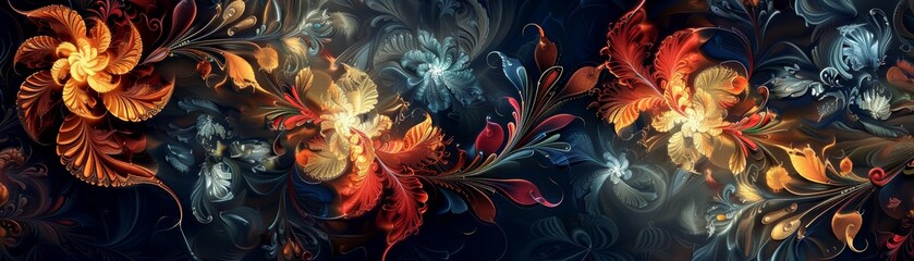 Abstract colorful floral painting with vibrant hues.