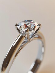 A close-up view of a diamond ring sitting on a table, ideal for jewelry or product photography