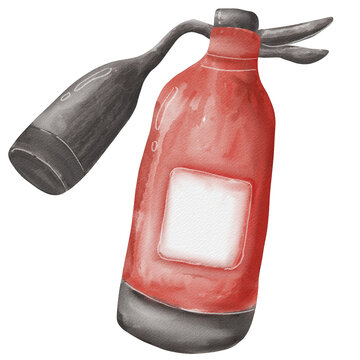 recommend clip art: watercolor fire extinguisher emergency illustration