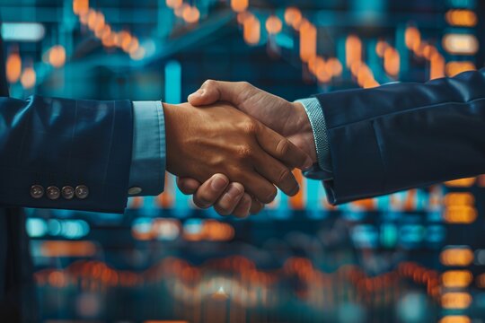 Men handshake stock market display