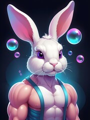 Design [muscular bunny], [headshot], [soft neon], [white soap bubble], 3DT shirt art, vector art Generative AI