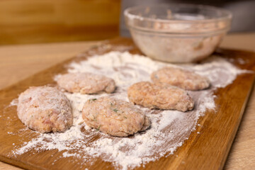 Meatballs are made from minced meat. Preparation of meat cutlets.