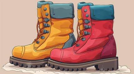 Stylish winter boots flat design side view cozy winter fashion theme cartoon drawing