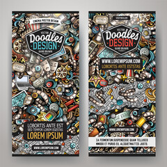Obraz premium Cartoon vector doodle set of Cinema banners templates. Corporate identity for the use on invitations, cards, apps, branding, flyers, greeting cards, postcards, web design. Funny colorful illustration.