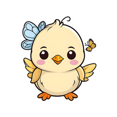 Obraz premium Cute Baby Chick with Butterfly, kawaii style
