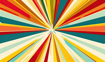 Vibrant abstract geometric background with colorful radial lines forming a dynamic burst pattern. Perfect for modern graphic design projects.