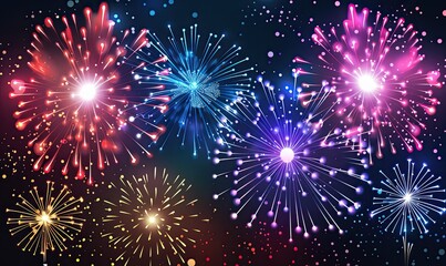 Vibrant fireworks display illuminating the night sky with colorful blasts of light and energy, perfect for celebrations and festive events.