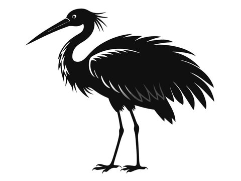 recommend clip art: roseate spoonbill  silhouette black white background F.eps