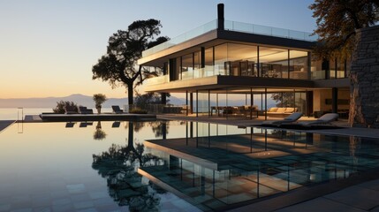 Obraz premium A scenic view of the Aegean Sea from a balcony in Santorini, Greece. The image shows a white-washed building with a