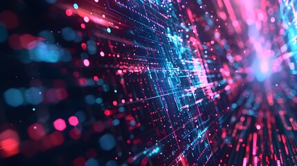 Obraz premium Mesmerizing Futuristic Digital Neon Lights and Data Patterns