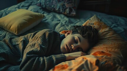 Beautiful woman sleeping a happily on a comfortable mattress at home, Beautiful young woman who is relaxed and calm feeling tired relaxing sleeping on a comfortable mattress in the bedroom