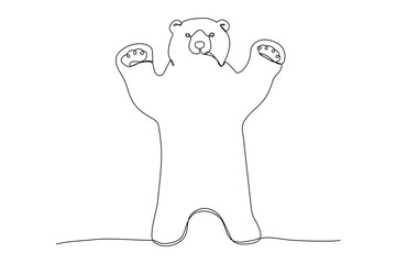 One line standing bear, sketch. Outline monochrome vector illustration of forest animal isolated on white background