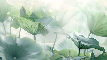 Ethereal Lotus Flowers Floating in Tranquil Pond with Soft Light and Reflections