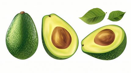 Avocado with leaf isolated on white background