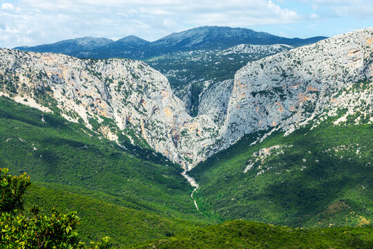 View of Gola di Gorropu (Gorropu Canyon), Supramonte mountains landscape, Sardinia island, Italy