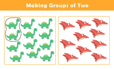 Making Groups of Two Worksheet. Grouping Picture Math Activity for Kids. Fun Math Activity for Children. Counting with Cute Pictures Worksheet. © G.rena