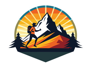 a logo for depicting a dynamic mountain peak against a vibrant sunrise D.eps