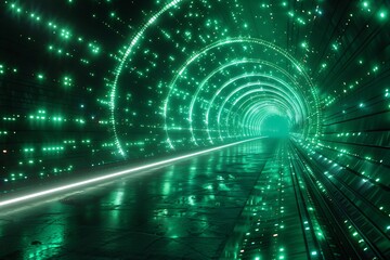 Fototapeta premium Close up of tunnel with green lights