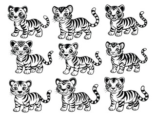 cute tiger cub silhouette vector.eps