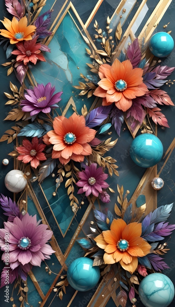 Poster 3d digital floral background wallpaper pattern - Posters