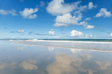 Seascape of a beach with many waves. Beach near Porto de Galinhas, coast of Brazil