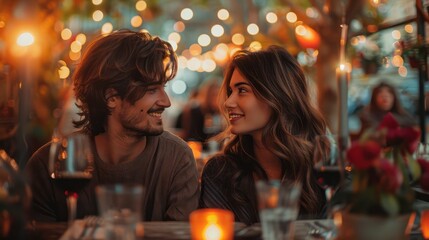 Couple enjoying a romantic dinner Promotes oxytocin through close interaction