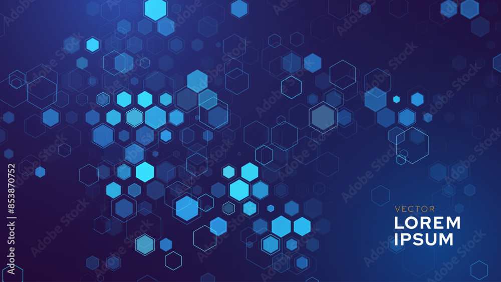 Aufkleber Hexagonal Abstract Technology Background. Hexagons Pattern for Tech Communication Design. Hi-tech Cyber Hexagon Sci-Fi Game Banner Grid. Blue Science Vector Illustration.