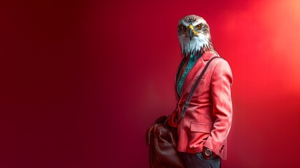 Anthropomorphic Eagle wearing fashion, Eagle fashion shows, Eagle fashion shot, animals wearing fashion, animal fashion shows, animal fashion shot