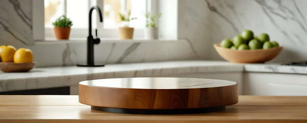 A sleek marble serving board with a natural wood base, perfect for presenting charcuterie, cheese, or appetizers in a stylish way. Ideal for food photography, culinary blogs, or kitchenware promotions