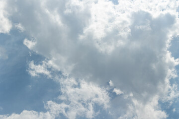 Background of blue sky with white clouds and the sun shining through the clouds