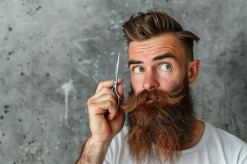 Obraz premium Bearded man holding scissors