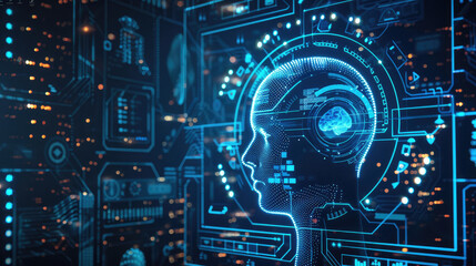 Blue advanced equipment future technology themed super computer background and interface for Generative Artificial Intelligence Room Backend Management System