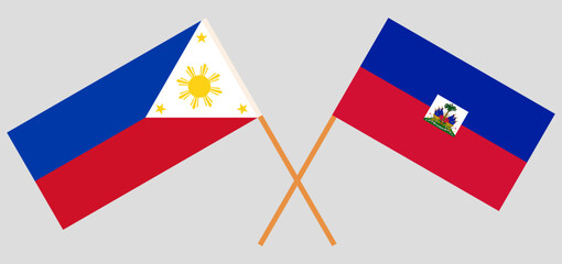 Crossed flags of the Philippines and Haiti. Official colors. Correct proportion