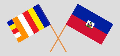Crossed flags of Buddhism and Haiti. Official colors. Correct proportion