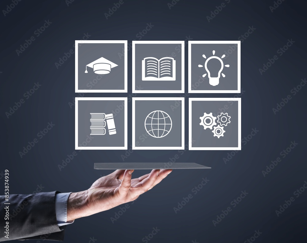 Wall mural Internet learning education concept, hand with infographic