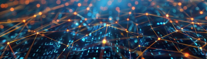 Abstract digital network connections on a dark background, showcasing futuristic technology and data exchange concepts