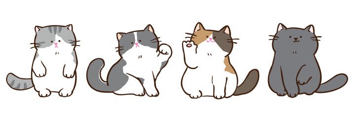 Vector Illustration of Cute Cartoon Cat Characters on Isolated Background