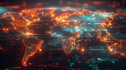 Fototapeta premium Digital World Map: A 3D vector illustration of a digital world map projection