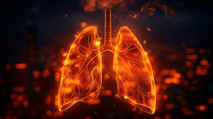 Schematic illustration of human lungs with the different elements on a colored background