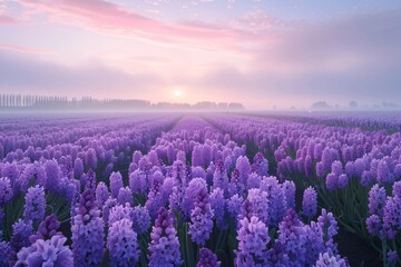 Obraz premium Sunset field of purple flowers
