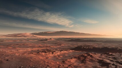 Fototapeta premium Mars red landscape, showcasing its vast, rocky terrain, and towering mountains that stretch into the sky