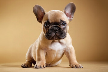 French Bulldog puppy dog sitting in front. isolated on brown background