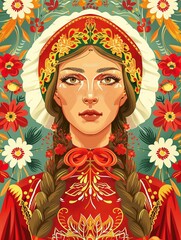 Fototapeta premium A stylized portrait of a woman in traditional folk attire