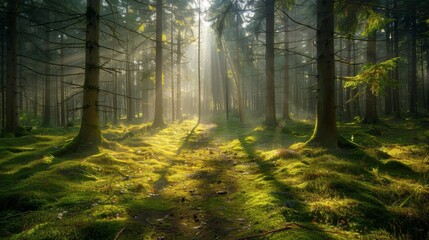 Obraz premium forest with tall trees sunlight