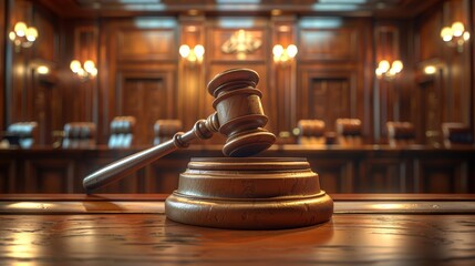 courtroom, judge bench, justice, gavel and hammer