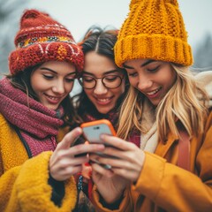 Fototapeta premium Multiracial Young Women Using Smart Mobile Phones Outdoors