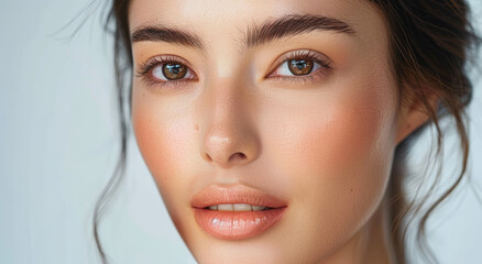  A japanese woman getting botox shot in her face in the style of a medical doctor, beauty treatment concept on a white background with copy space, close up portrait photography