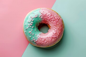 Colorful donut with sprinkles on matching background