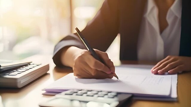 Accounting Expertise: Woman Strategizing with Calculator